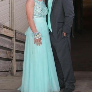 Aqua/teal sequined top formal/prom dress